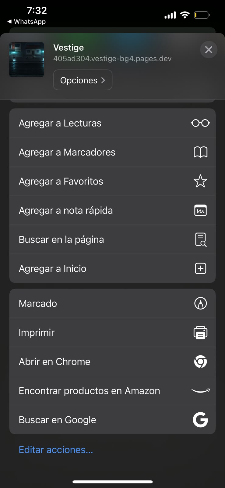 El menú de compartir de Safari con la opción Agregar a Inicio.
